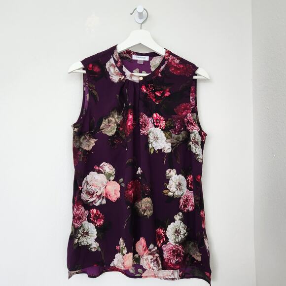 Calvin Klein Purple Rose Floral Sleeveless Keyhole Shell Career Blouse Top M - Picture 8 of 8